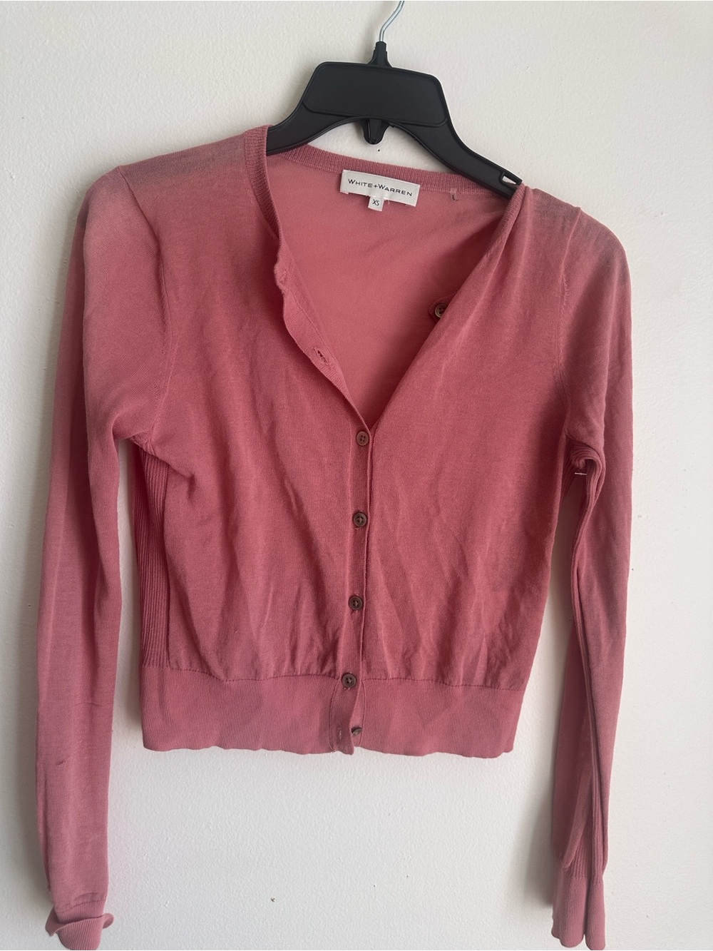 White + Warren Dusty Rose Button-Front Cotton Cardigan